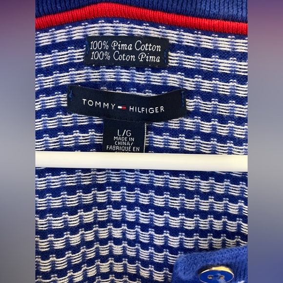 EUC- Tommy Hilfiger Blue and White Stripe Pima Cotton Cardigan Sweater. Size L - Picture 2 of 4